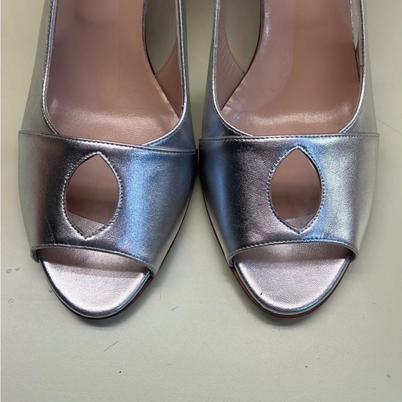 EMMA VIANI MADE IN ITALY LEATHER Silver High Heel Peep-Toe Pumps made in Italy - Picture 5 of 6